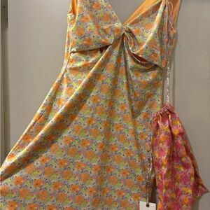 NWT LoveShackFancy Floral Orange and Pink Farida Mini Dress